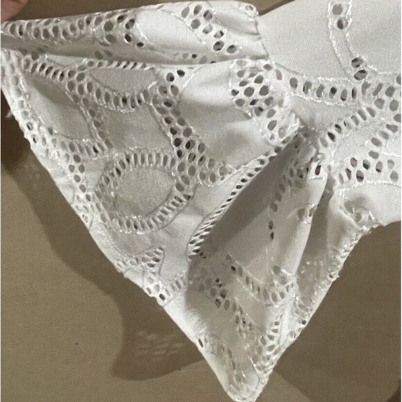 White Birch Blouse Lace Bell Sleeve Sheer Lined Ruffle Boho Womens Size S - Picture 4 of 5